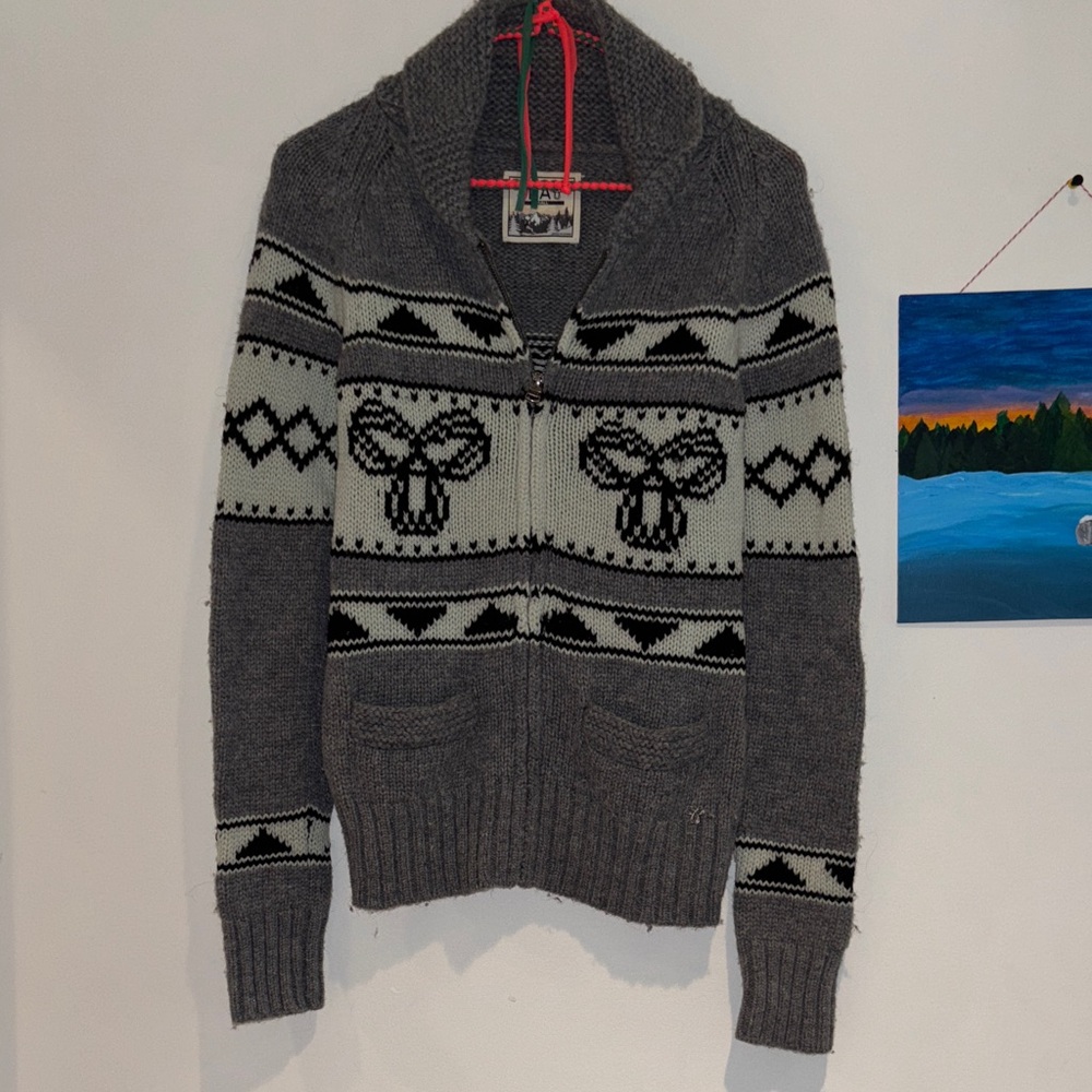 TNA Charcoal and Cream Patterned Sweater
